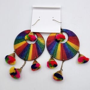 Rainbow Tassel Earrings Tiered Long Fringe Dangle Multicolored 2" Inch